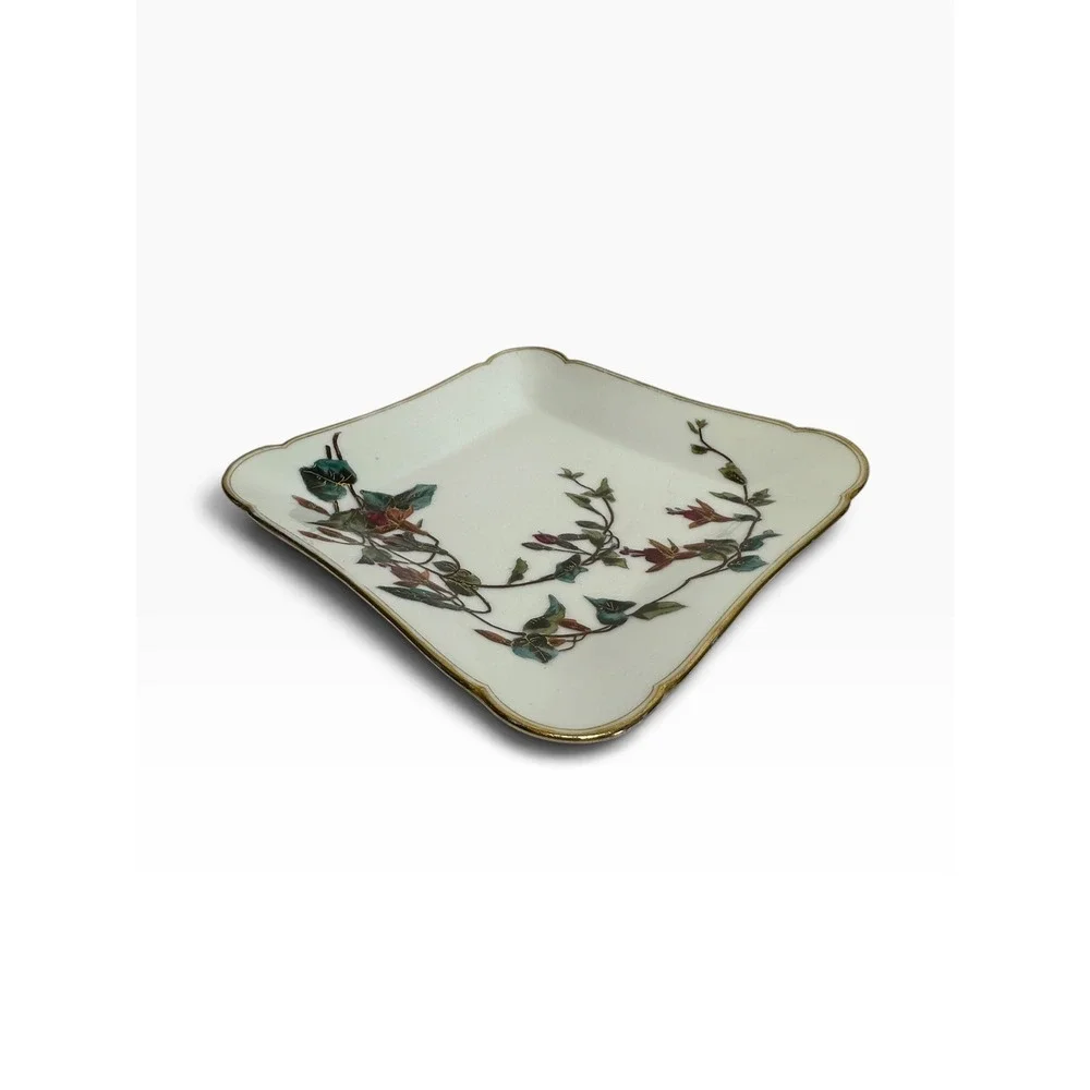 Haviland Limoges Trinket Dish Square Plate 7in White Floral Gold Gilt CFH
